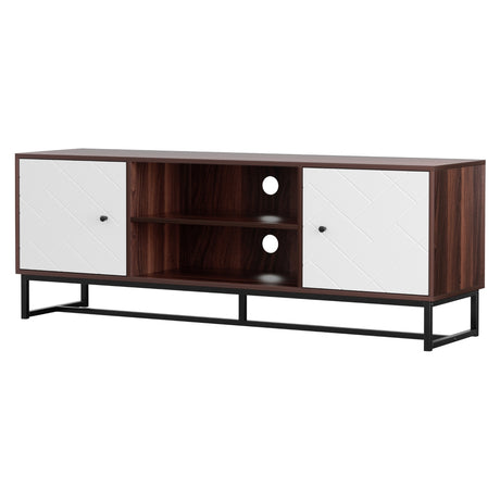 Artiss 150cm Walnut and White TV Unit with Carved Pattern and Open Shelves — Allure Home Collections