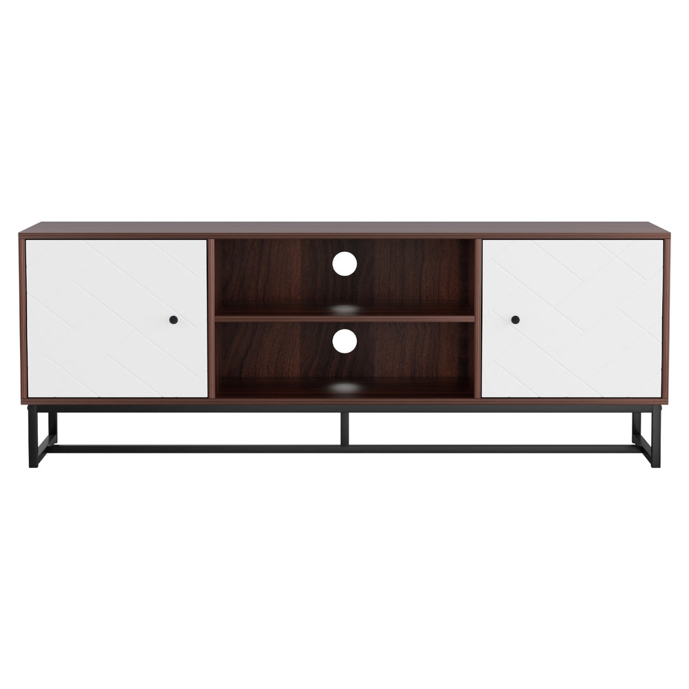 Artiss 150cm Walnut and White TV Unit with Carved Pattern and Open Shelves — Allure Home Collections