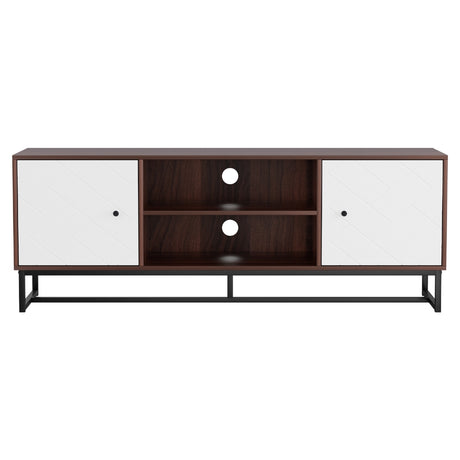 Artiss 150cm Walnut and White TV Unit with Carved Pattern and Open Shelves — Allure Home Collections