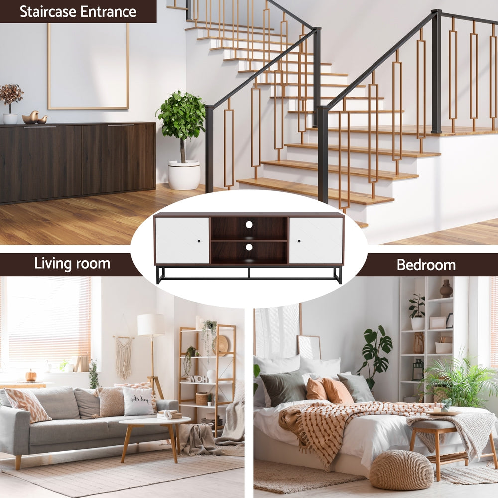Artiss 150cm Walnut and White TV Unit with Carved Pattern and Open Shelves — Allure Home Collections