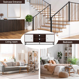 Artiss 150cm Walnut and White TV Unit with Carved Pattern and Open Shelves — Allure Home Collections