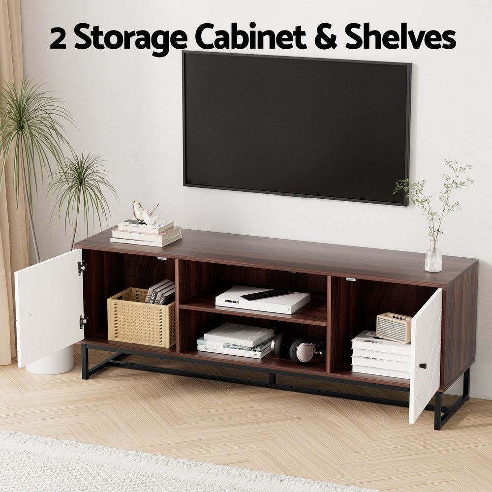 Artiss 150cm Walnut and White TV Unit with Carved Pattern and Open Shelves — Allure Home Collections