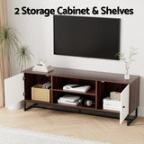 Artiss 150cm Walnut and White TV Unit with Carved Pattern and Open Shelves — Allure Home Collections