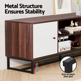 Artiss 150cm Walnut and White TV Unit with Carved Pattern and Open Shelves — Allure Home Collections