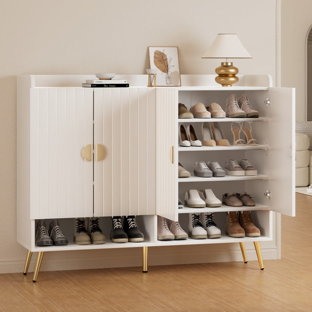 Artiss 5-Tier 30-Pair White Shoe Rack Cabinet with Gold Metal Feet — Allure Home Collections