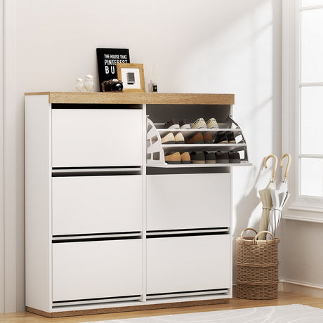 Willaura 45 Pair Shoe Rack, White and Pine
