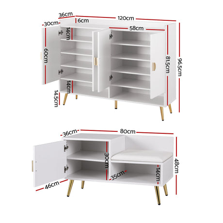 Westmere Shoe Cabinet and Bench Set, White