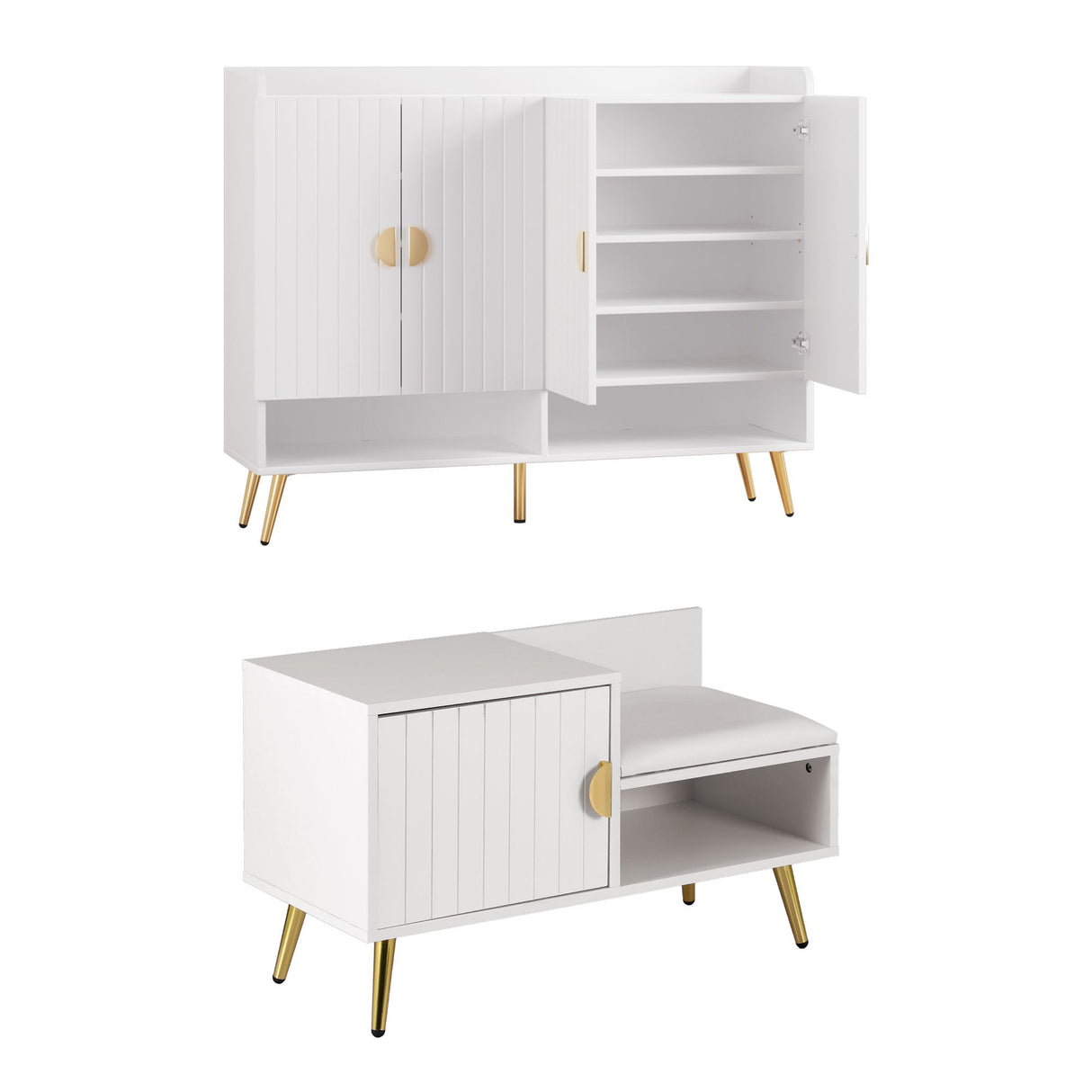 Westmere Shoe Cabinet and Bench Set, White
