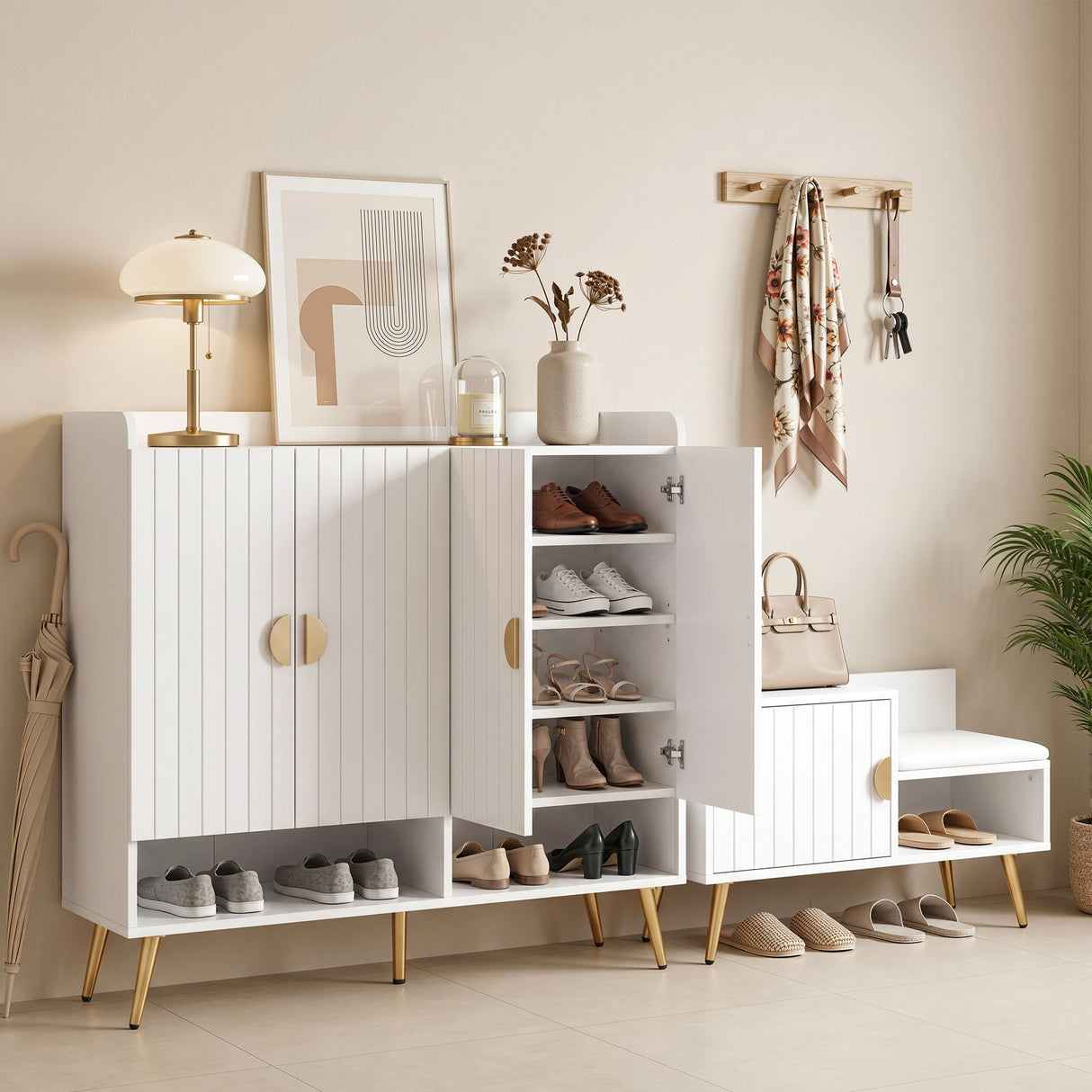 Westmere Shoe Cabinet and Bench Set, White