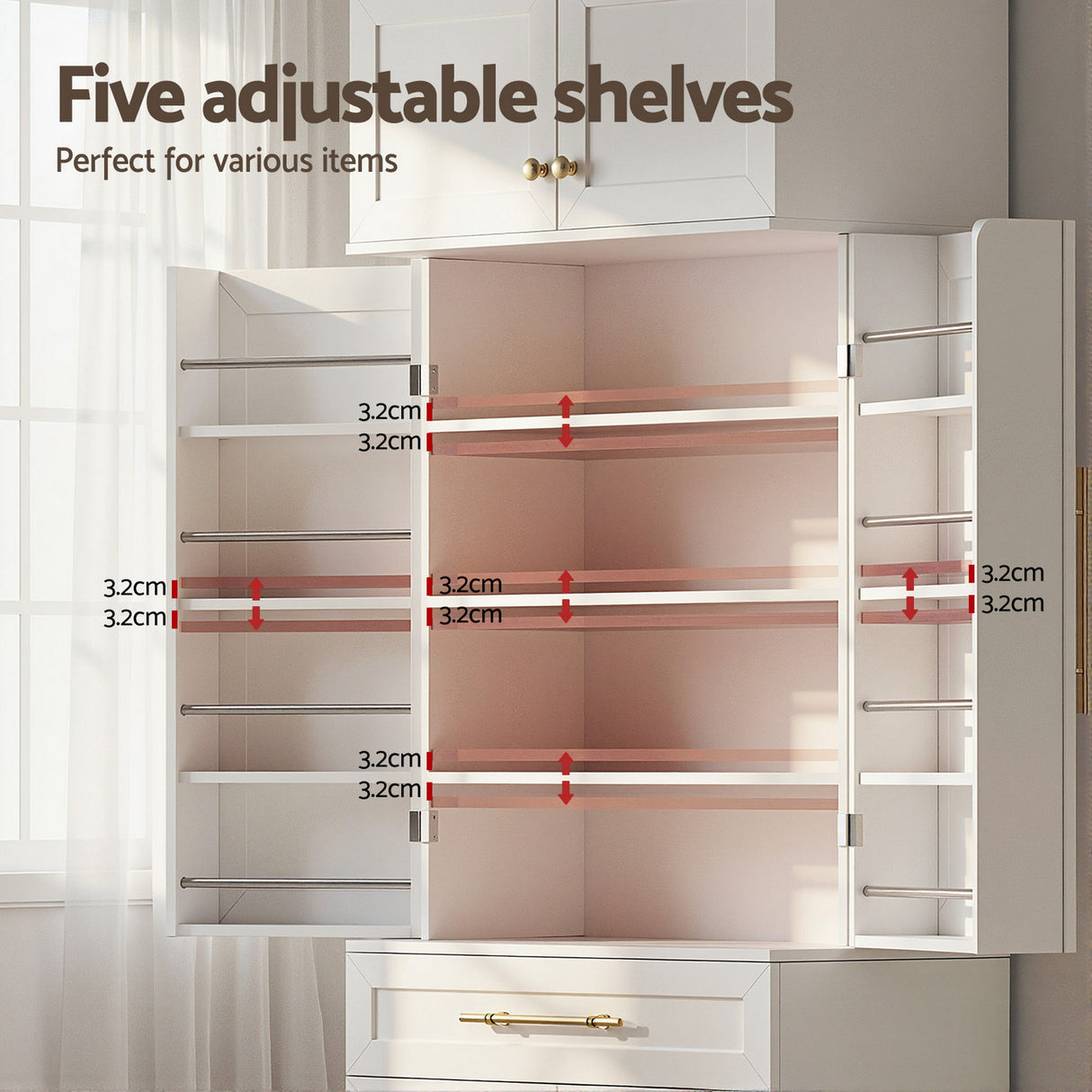 Curlwaa 2 Door 3 Drawer Buffet Sideboard, White