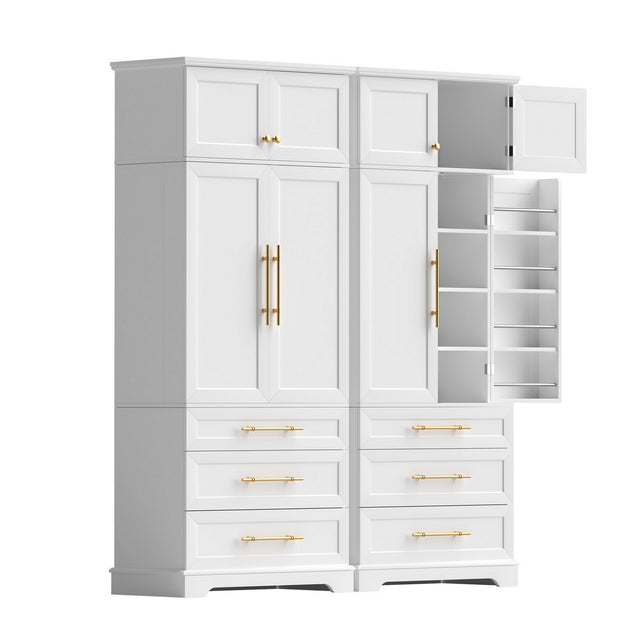 Curlwaa 2 Door 3 Drawer Buffet Sideboard, White 2pcs