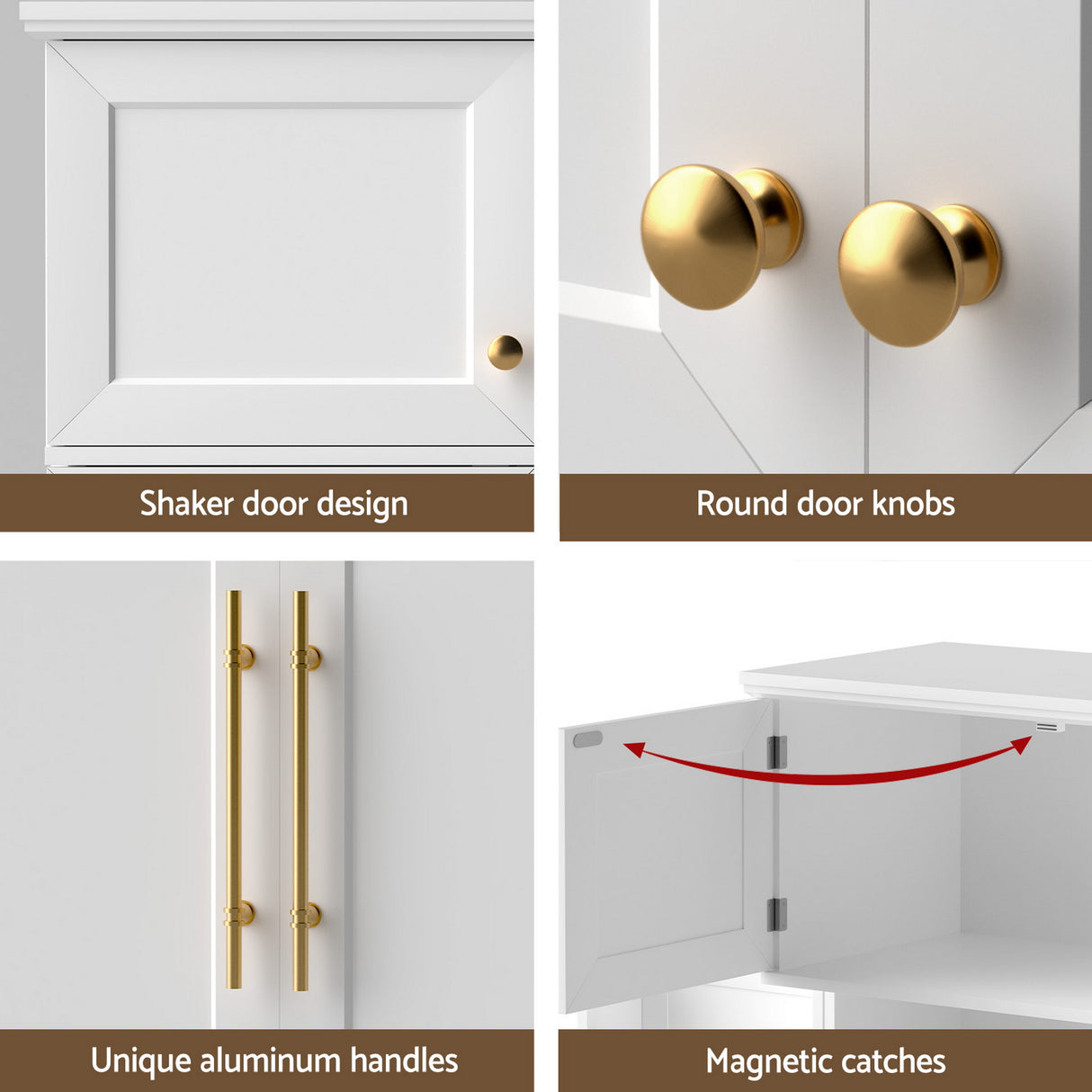 Curlwaa 2 Door 3 Drawer Buffet Sideboard, White 2pcs