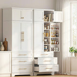 Curlwaa 2 Door 3 Drawer Buffet Sideboard, White 2pcs
