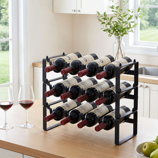 12 bottle black metal freestanding wine rack