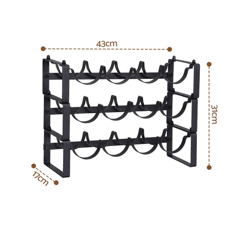 12 bottle black metal freestanding wine rack