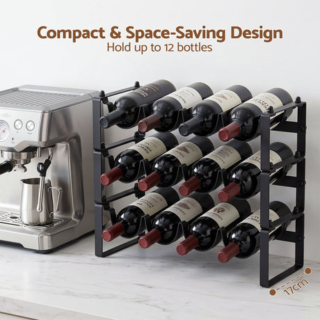 12 bottle black metal freestanding wine rack