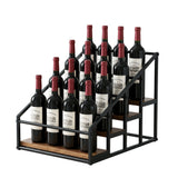 16 bottle black and wood freestanding wine rack