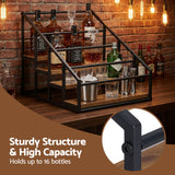 16 bottle black and wood freestanding wine rack