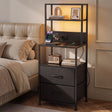 Byron Bay black LED tall bedside table with USB charging station in a modern bedroom