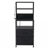 Byron Bay black LED tall bedside table with USB charging station in a modern bedroom