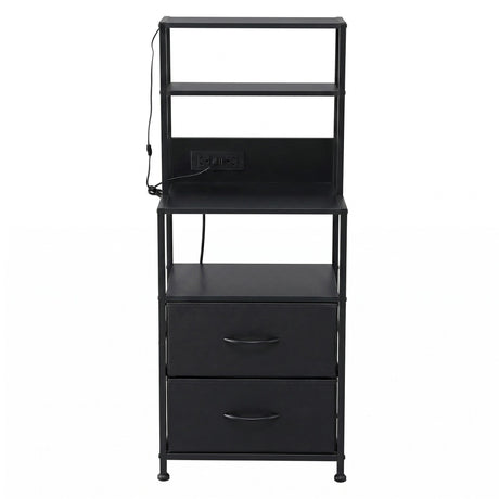 Byron Bay black LED tall bedside table with USB charging station in a modern bedroom
