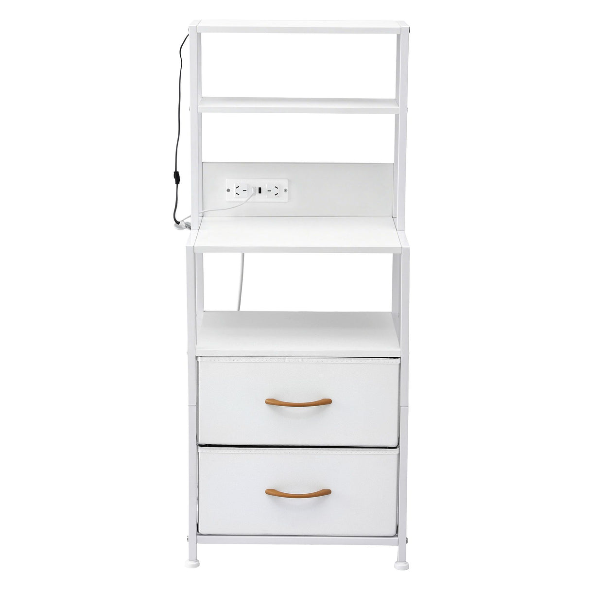 Byron Bay white LED tall bedside table with USB charging station in a modern bedroom