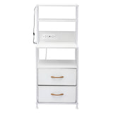 Byron Bay white LED tall bedside table with USB charging station in a modern bedroom
