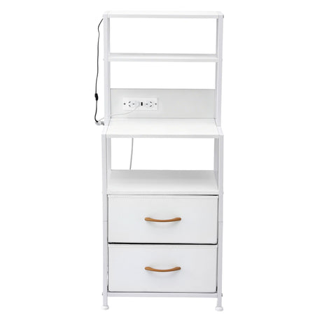 Byron Bay white LED tall bedside table with USB charging station in a modern bedroom