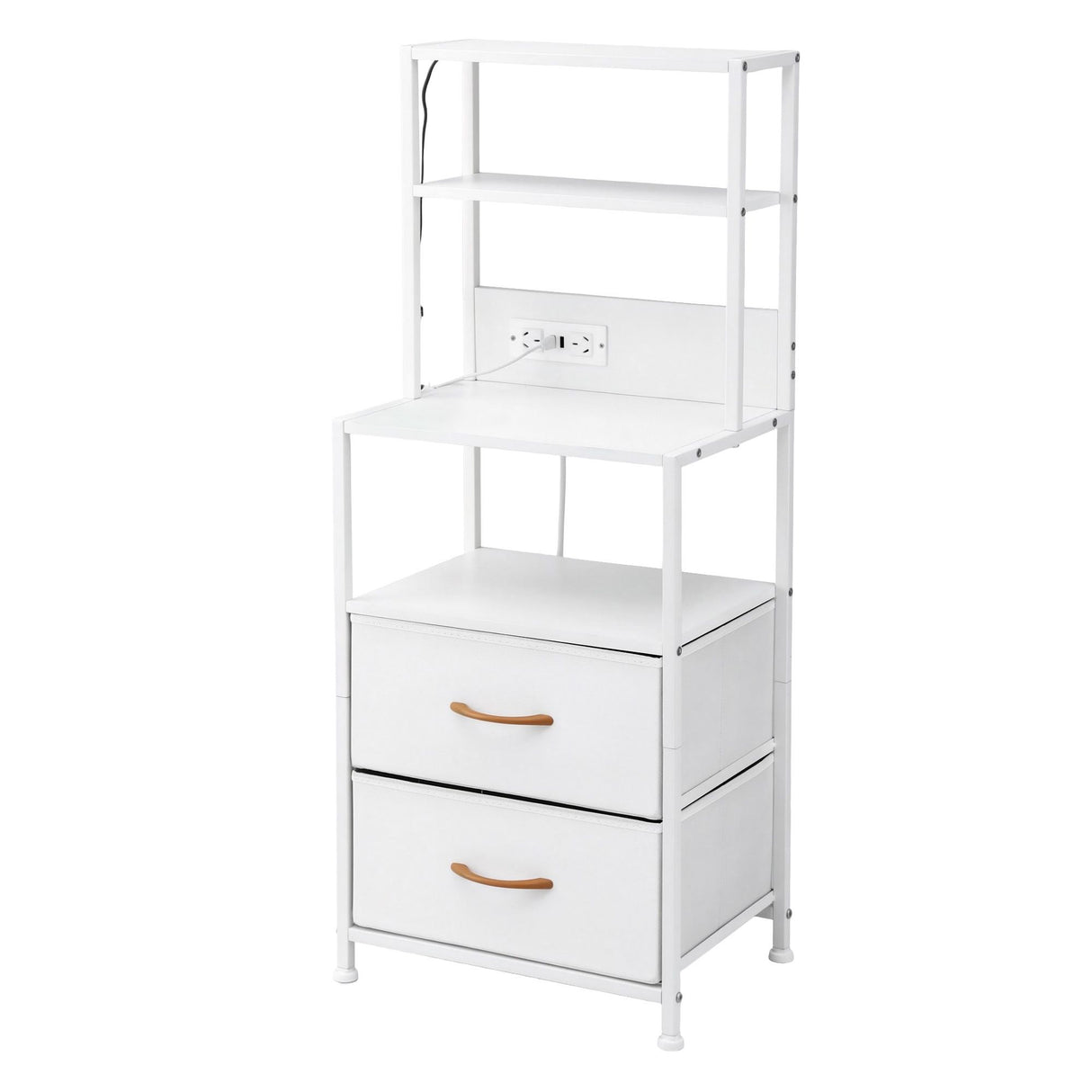 Byron Bay white LED tall bedside table with USB charging station in a modern bedroom