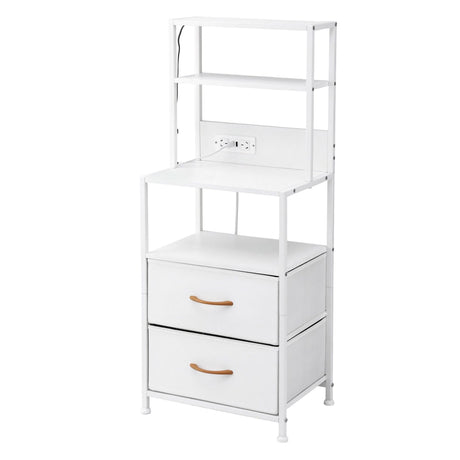 Byron Bay white LED tall bedside table with USB charging station in a modern bedroom