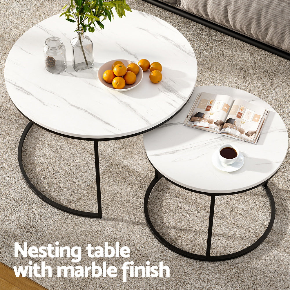 Artiss Marble Effect Nesting Coffee Table Set of 2 — Allure Home Collections