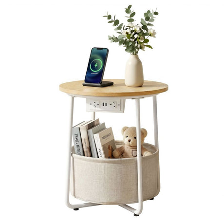 Three Bridges Round Coffee Table, Wood and White
