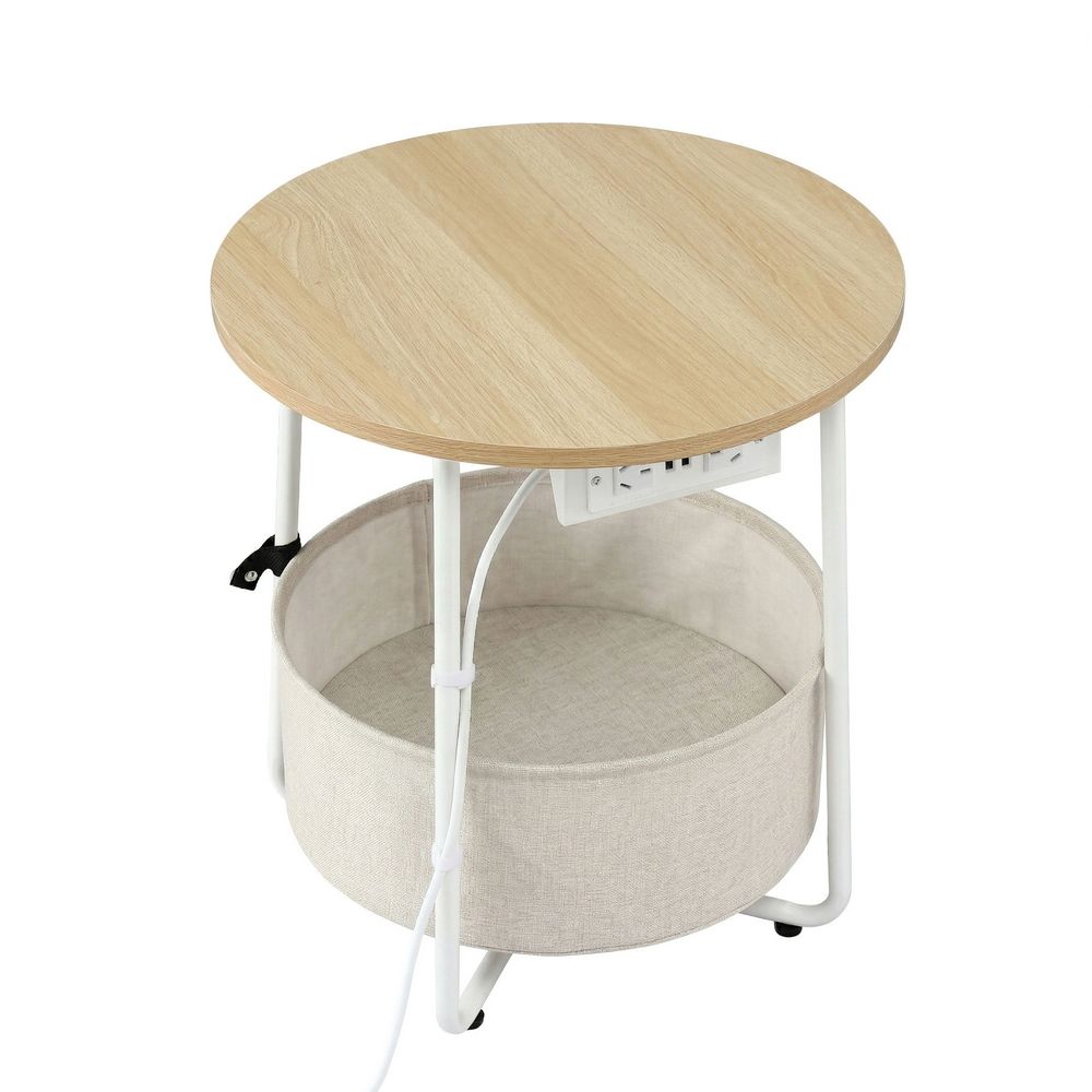 Three Bridges Round Coffee Table, Wood and White