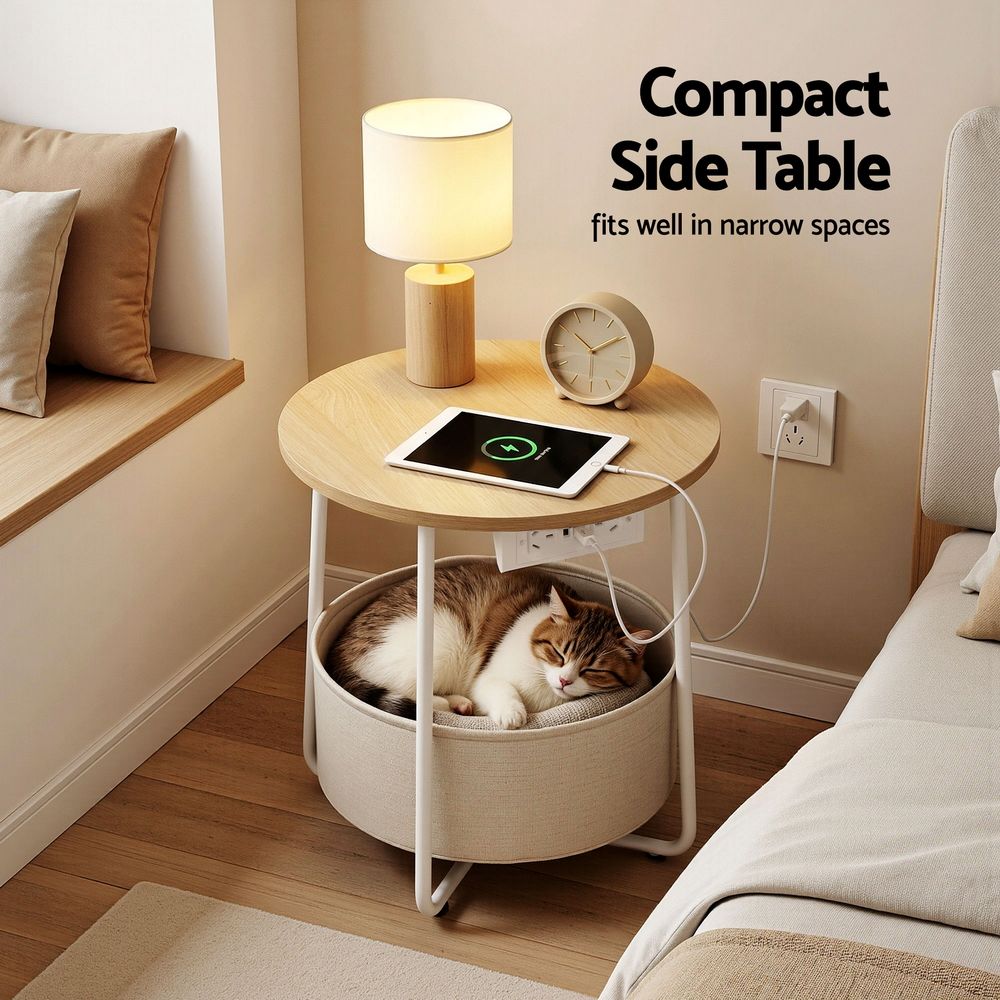 Three Bridges Round Coffee Table, Wood and White