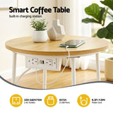 Three Bridges Round Coffee Table, Wood and White