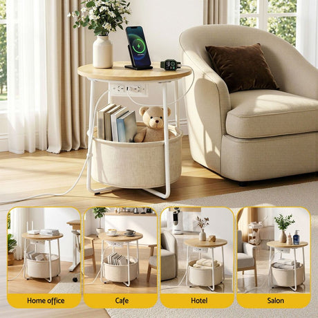 Three Bridges Round Coffee Table, Wood and White