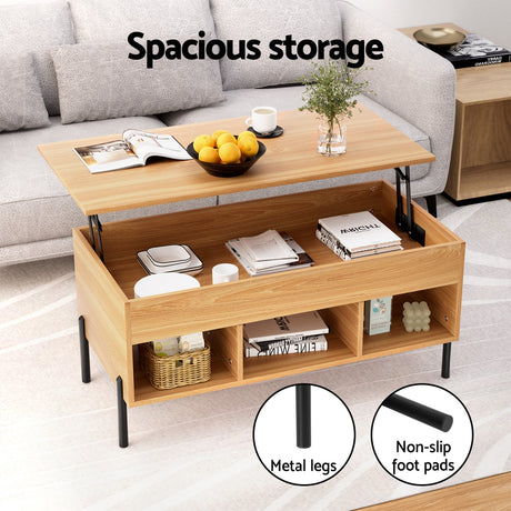 Artiss Lift-Top Coffee Table in Oak — Hidden Storage — Allure Home Collections
