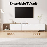 Artiss Extendable TV Cabinet in White and Oak — Push-to-Open Doors — Allure Home Collections