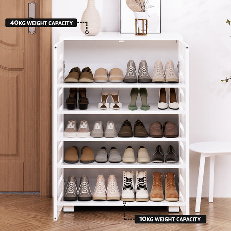 Artiss ALSTER 5-Tier 20-Pair White Shoe Cabinet — Particle Board, Melamine Finish — Allure Home Collections