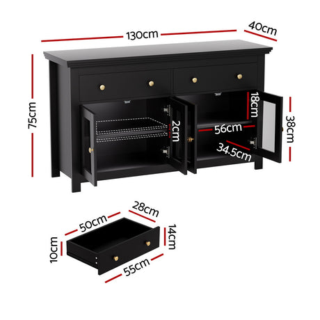 Mildura 2 Door 2 Drawer Buffet Sideboard, Black