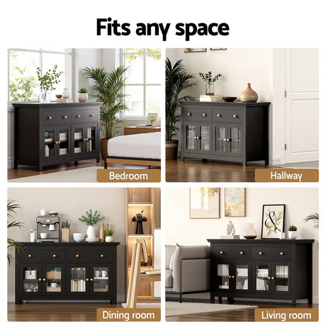 Mildura 2 Door 2 Drawer Buffet Sideboard, Black