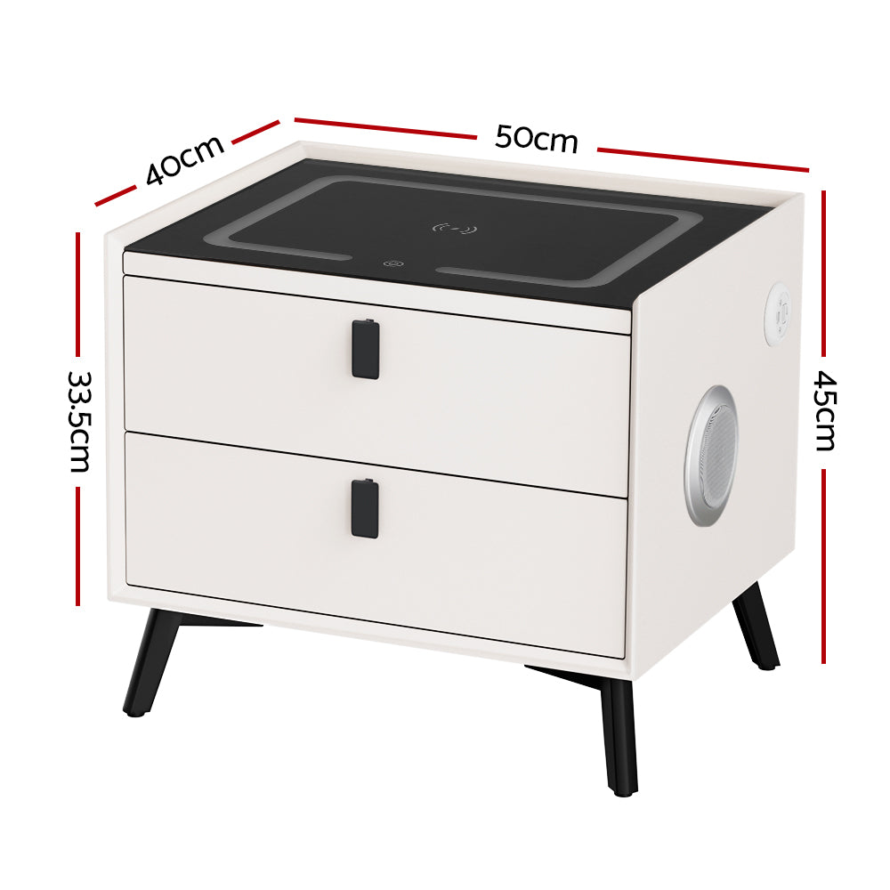 Kingscliff Smart Charging LED Bedside Table, White