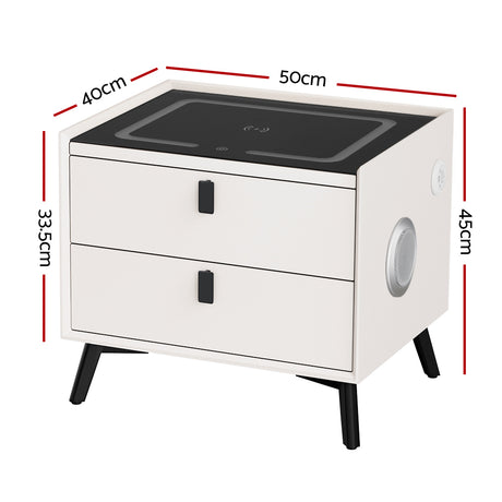 Kingscliff Smart Charging LED Bedside Table, White