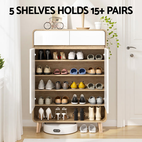 Vite Vite 5 Tier Shoe Cabinet, White and Pine