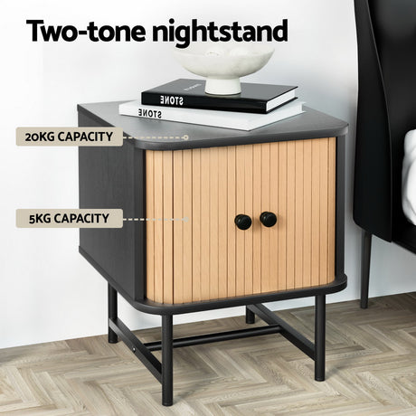 Artiss BORIS Bedside Table with Sliding Fluted Doors — Allure Home Collections
