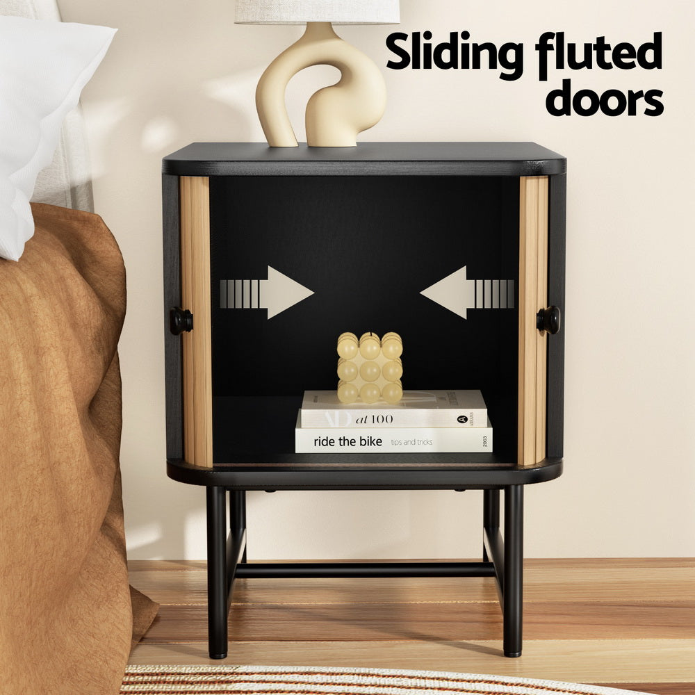 Artiss BORIS Bedside Table with Sliding Fluted Doors — Allure Home Collections