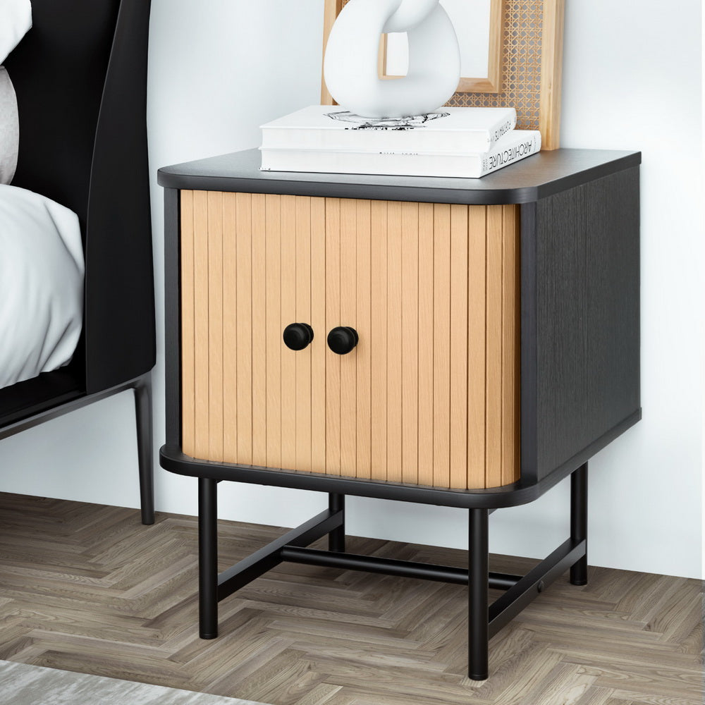 Artiss BORIS Bedside Table with Sliding Fluted Doors — Allure Home Collections