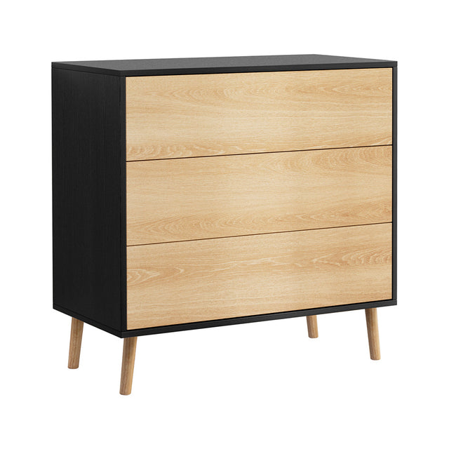 Exeter 3 Drawer Chest of Drawers, Black and Pine