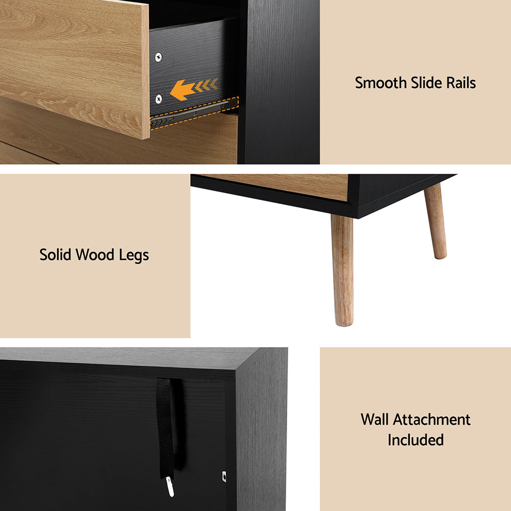 Exeter 3 Drawer Chest of Drawers, Black and Pine view 6
