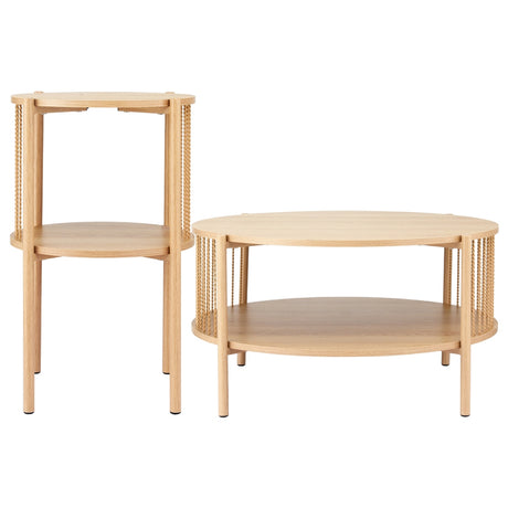 Artiss 2-Tier Round Wood Coffee Table Set of 2 — Pine — Allure Home Collections